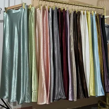 19 Colors 2026 New In Women Spring Summer Gloss Satin Long Skirts Female Fashion Elegant High Waist Faldas