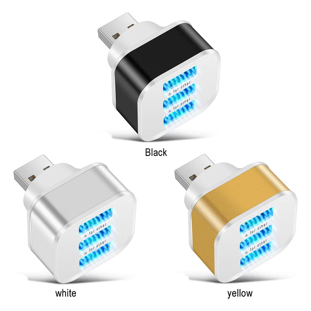 USB2.0 허브 3 포트 분배기 휴대폰 충전기 벽면 어댑터 LED 표시기가 있..