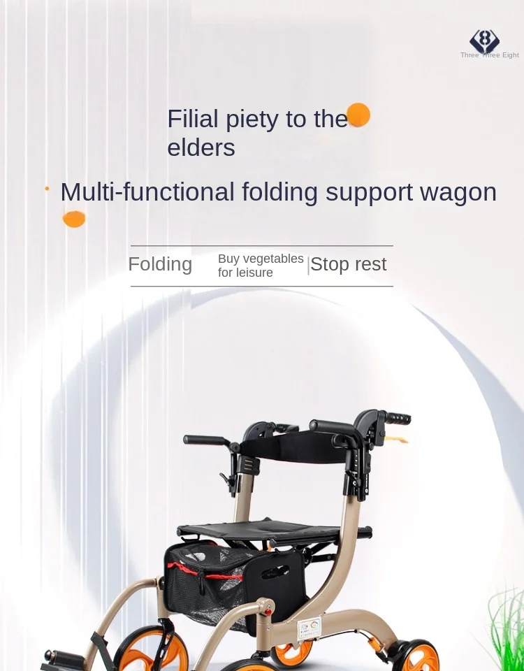 2 in 1 Rollator Walker Transport Chair Folding with Non-Slip Wheels Seniors Reversible Backrest Detachable Footrests