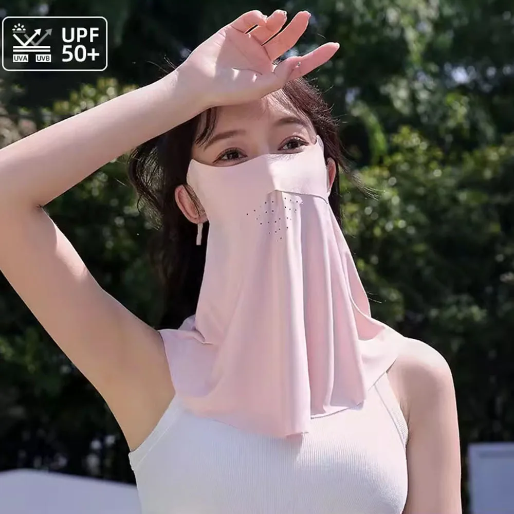 

Летние дышащие тонкие Чехлы для лица, женские бесследные съемные маски из ледяного шелка с защитой от ультрафиолета, наружный солнцезащитный чехол для шеи