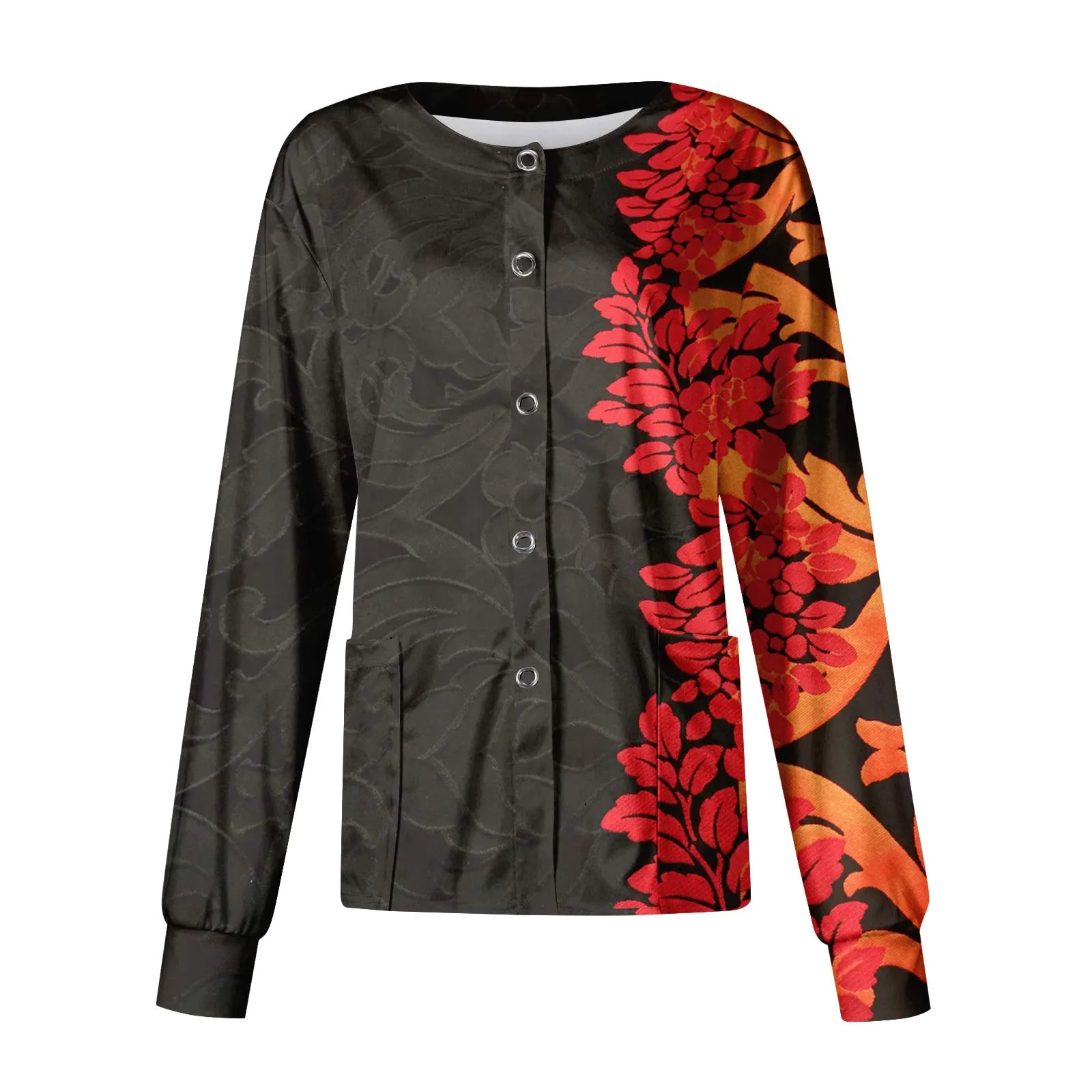 

Женский топ с стоячим воротником и карманами, Рождественский узор, Рабочая форма медсестры с длинным рукавом, однобортный защитный комбинезон, куртка