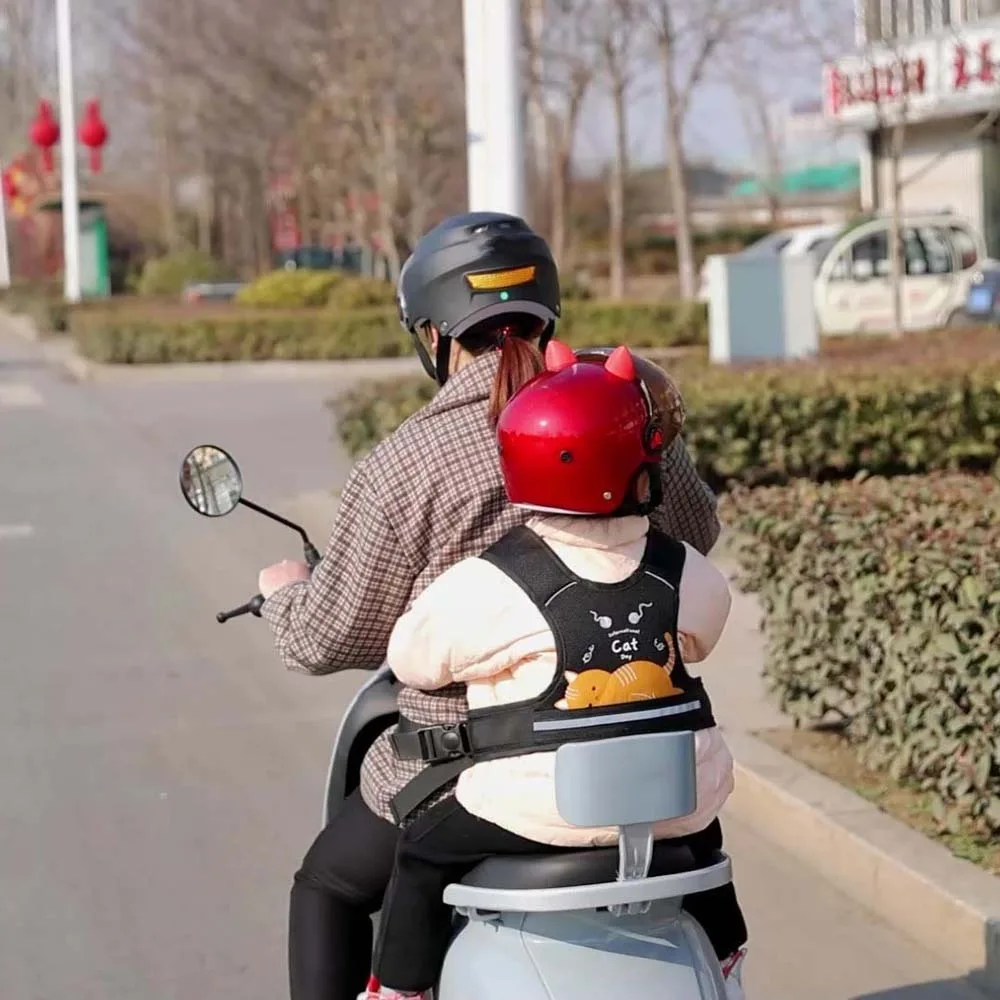 복합 스폰지 오토바이 좌석 조끼 스트랩 옥스포드 천 조정 가능한 어린이 안전 좌석 하네스 통기성 편리