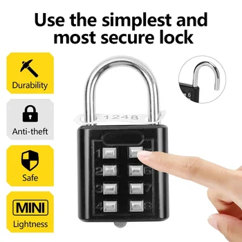 With Key Anti-theft 8-digit Combination Outdoor Button Waterproof Fixed Random Code Padlock Zinc Alloy Luggage Travel Smart Lock 1
