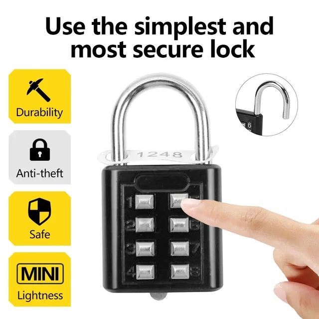 With Key Anti-theft 8-digit Combination Outdoor Button Waterproof Fixed Random Code Padlock Zinc Alloy Luggage Travel Smart Lock 1