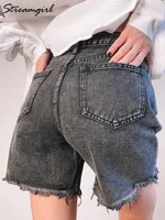 ستريجيرل-شورت جينز أزرق عالي الخصر للنساء ، شورت جينز فضفاض غير رسمي ، أنيق ، الصيف ، 1