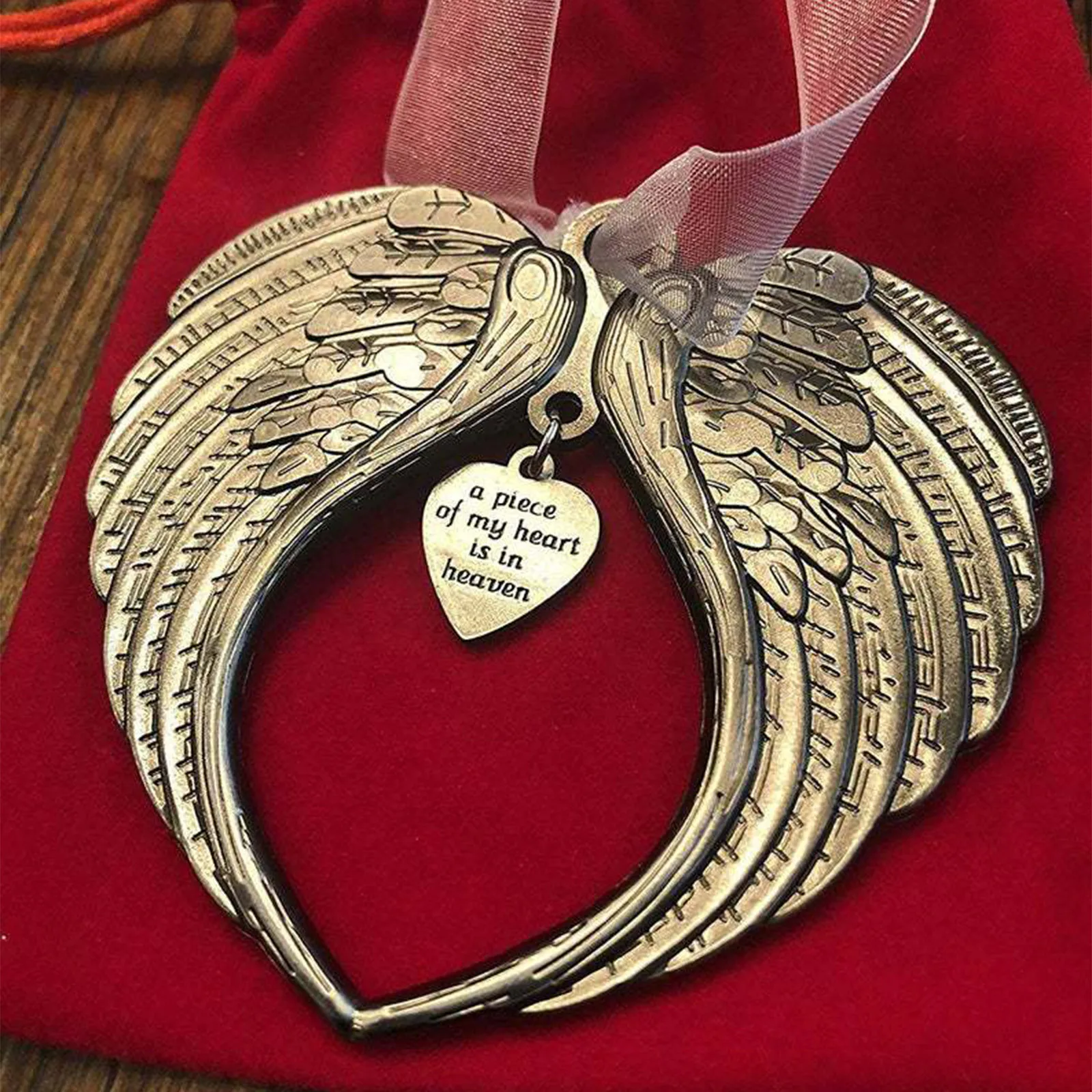 My Heart Is In Heaven Angel Wing Ornament Christmas Tree Pendant Household Festival Party Decorations Xmas Memorial Pendants Christmas Decorations