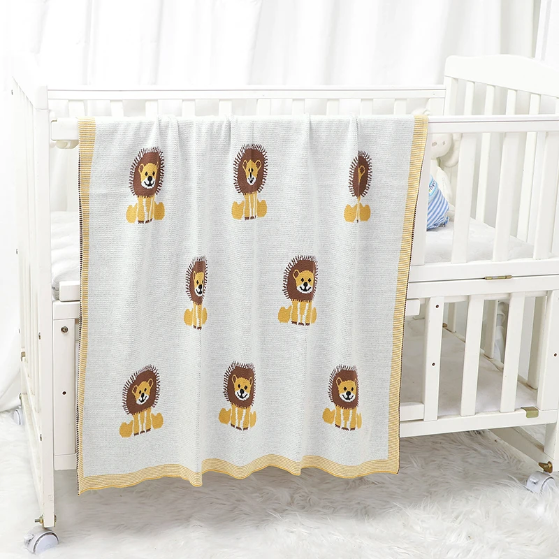 Infant Baby Blankets Cotton Knitted Newborn Girls Boy Bedding Quilt Cute Lions 100*80CM Stroller Swaddling Super Soft Sleep Warp 3