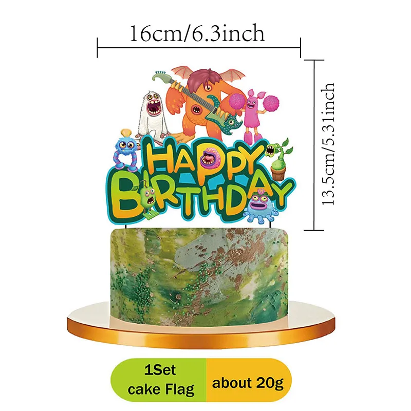 My Singing Monsters Cartoon Animation Theme Cake Flag Swirls Straw Happy Birthday Party Decor Favor Decoration Suplies