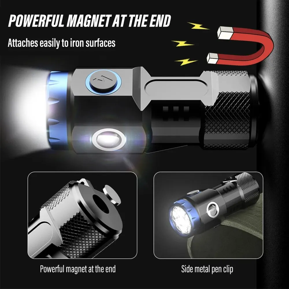 MINI Rechargeable LED Flashlight Camping Light With Side Lights And Lampshade Tail With Magnet Suitable For Exploring Camping mini flashlight
