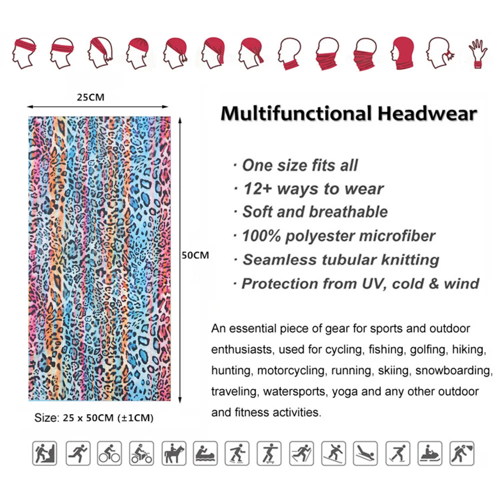 Animal Printed Neck Gaiter Bandana Leopard Pattern Tube Scarf for Women Men Headband for Cycling Hunting Hiking Camping Biking printed scarf,neck gaiter scarf