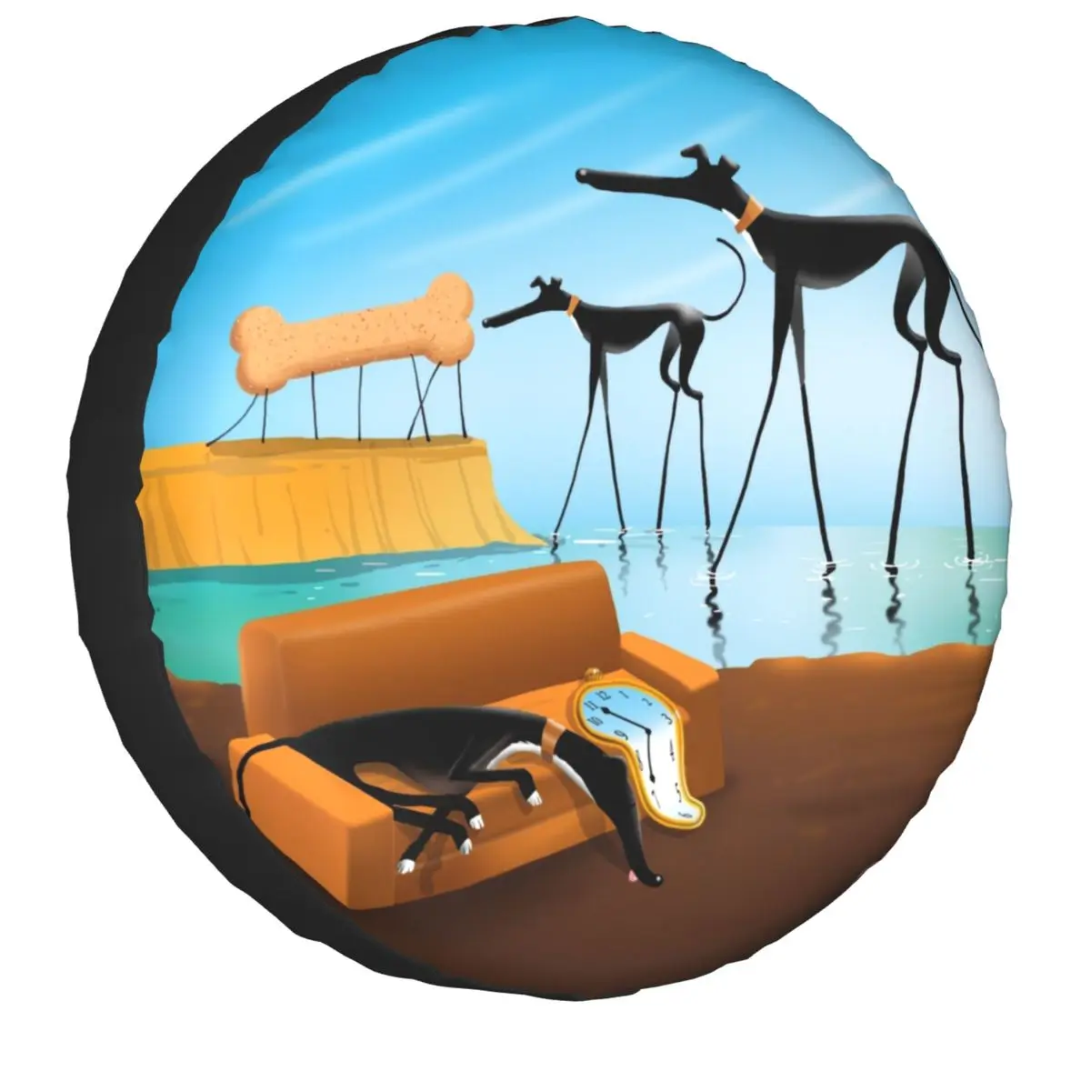 Salvador Dali Greyhound Lurcher Spare Tire Cover For Jeep Whippet Sighthound Dog Suv Rv Car Wheel Protectors Accessories