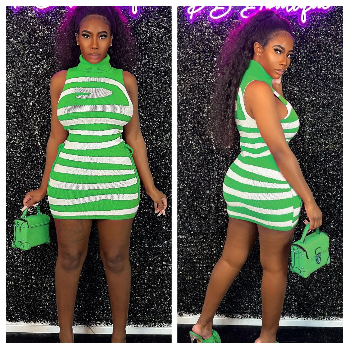 

Striped Print Turtleneck Knitted Mini Bodycon Dress Cute Sexy Club Wear Summer Outfit for Women 2023 Short Dresses Clubwear