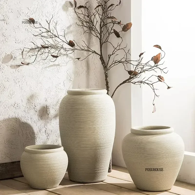 Nordic Ceramic Large Vases Nordic Living Room Flower Arrangement Vase Floor-standing Modern Simple Room Decorative Ornaments CN 5