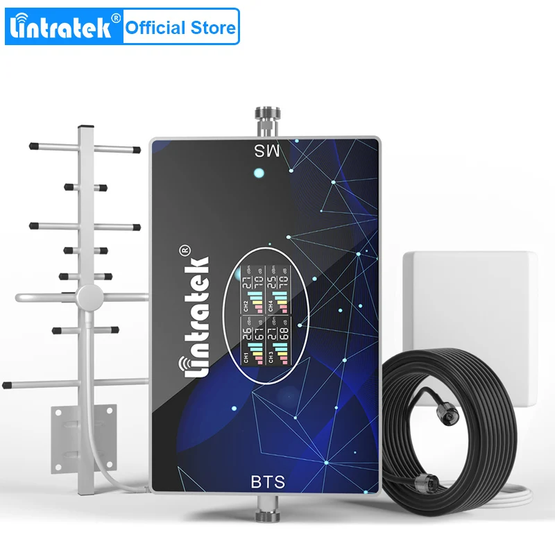 Lintratek Amplificador de señal de teléfono celular GSM DCS WCDMA  1800/2100/2600MHz repetidor de señal de triple banda para Asia Europa 2G 3G  4G