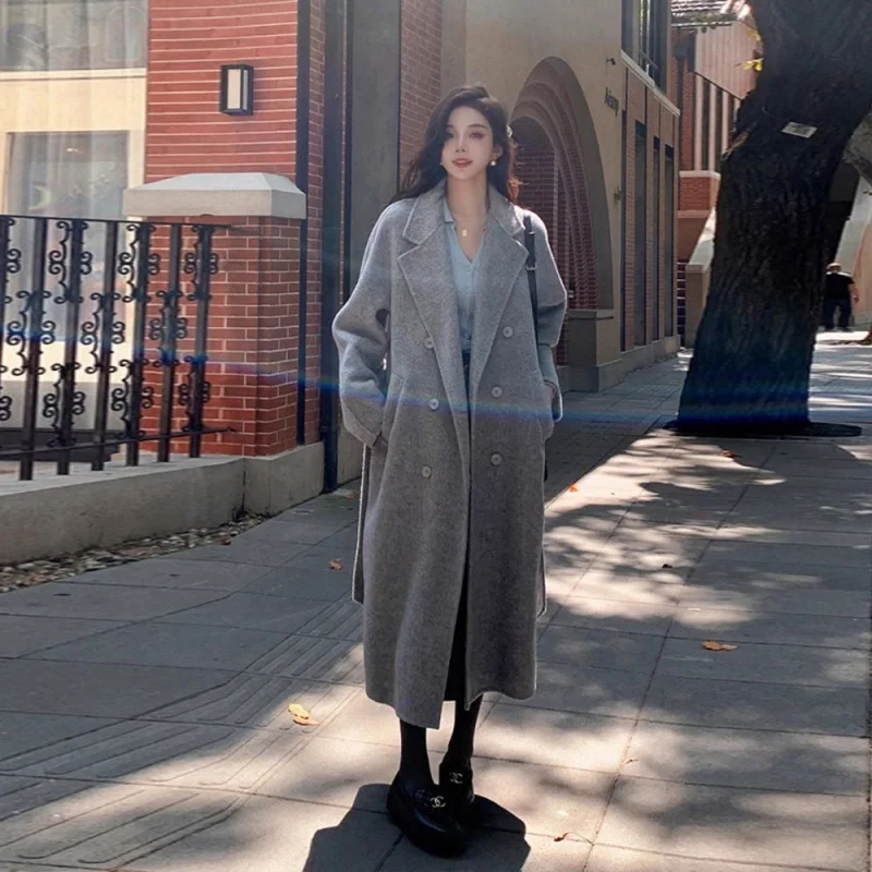 

Sandro Rivers Black Long Woolen Women's Coat Woolen Coat 2023 New Designer Long windbreaker women's jacket