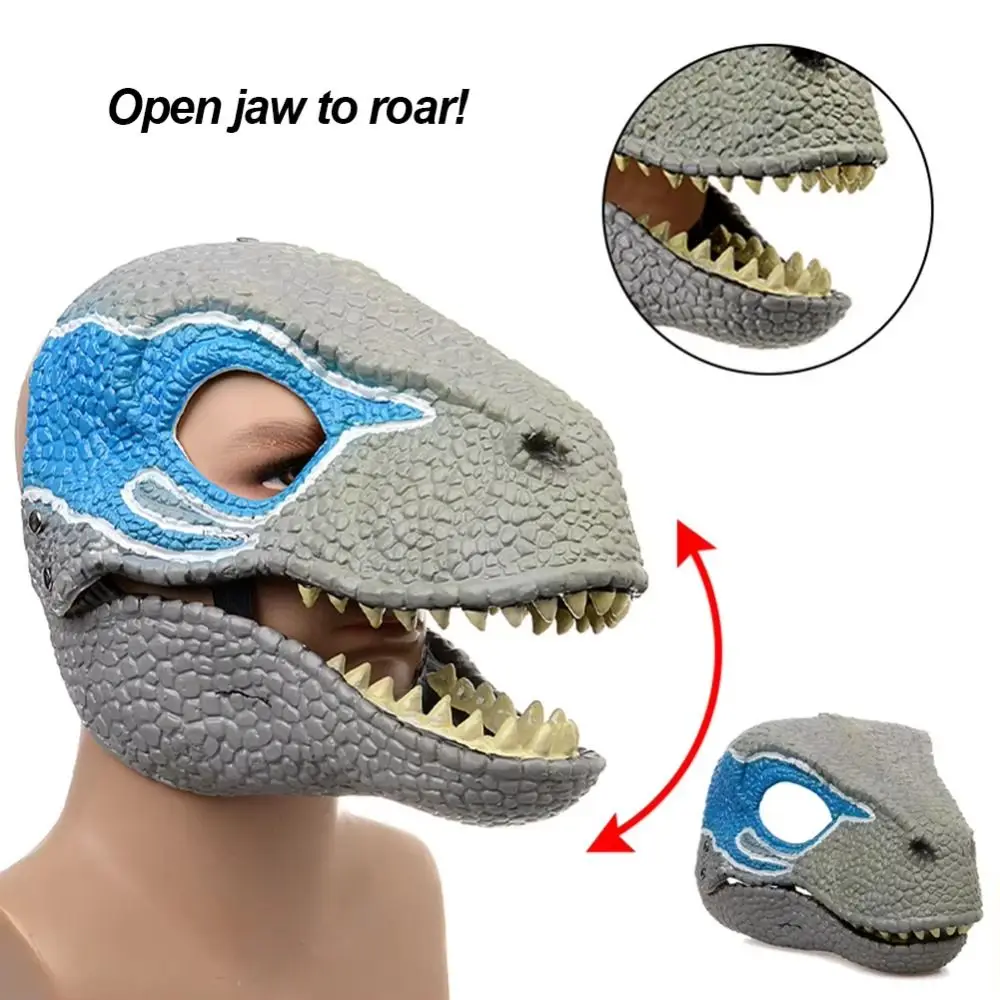 Moving Jaw Halloween Dinosaur Mask Cosplay Props Hard Plastic Dinosaur Headgear Funny Open Mouth Raptor Dino Mask for Party