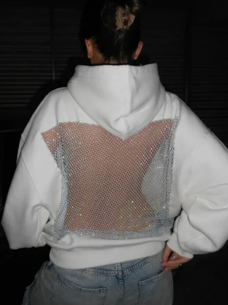 American Gothic Sexy Hollow Mesh Hoodie Y2K Clothes Womens Fashion Translucent Pullover Sweatshirt Casual Long Sleeves Jacket