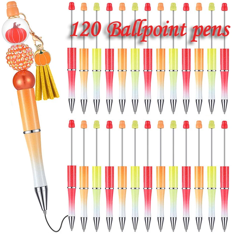 

120Pcs Plastic Beadable Pens Black Ink Bead Pens for DIY Making Pens Beaded Pens 3 Colors