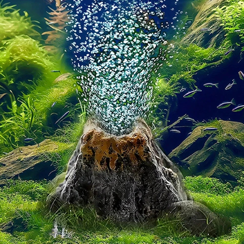 Aquarium Volcano Air Stone Decoration Fish Tank Fake Volcanic Decor Volcanic Shape Bubble Oxygen Diffuser Aquarium Decoration