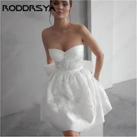 RODDRSYA Lace Mini Strapless Wedding Dresses Satin A-Line Sleeveless Brial Gowns With Bow Backless свадебное платье Custom 2