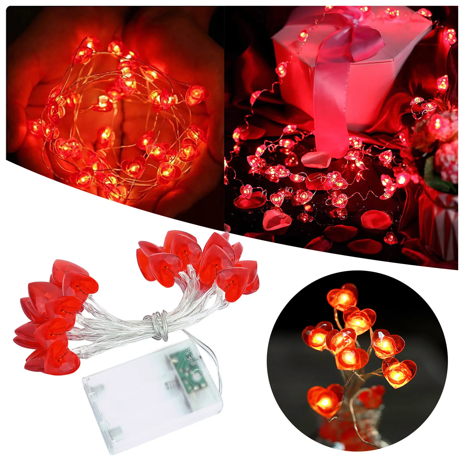 

Red Heart Shaped Lights String Bedroom Patio Wedding Mini Valentine'S Day For Outdoor Decoration Battery Lights Indoor DIY Decor