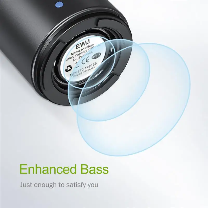EWA A106pro TWS 라우드 블루투스 스피커, 엑스트라 딥 베이스, 8W HD 사운드 볼륨, 무선 블루투스 5.0 ,1200mAh, 12 재생 시간
