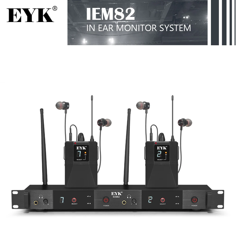 EYK IEM-82 Wireless In Ear Monitoring System UHF Dual Channel Realtime Monitor With 16 Frequency Selectable For Singer Live Show