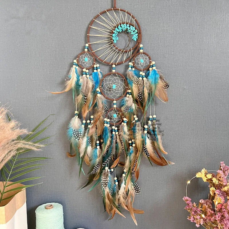High Grade Turquoise Life Tree Dream Catcher Hanging Decorations Colorful Feather Wind Chimes Women Room Wall Decoration Jewelry