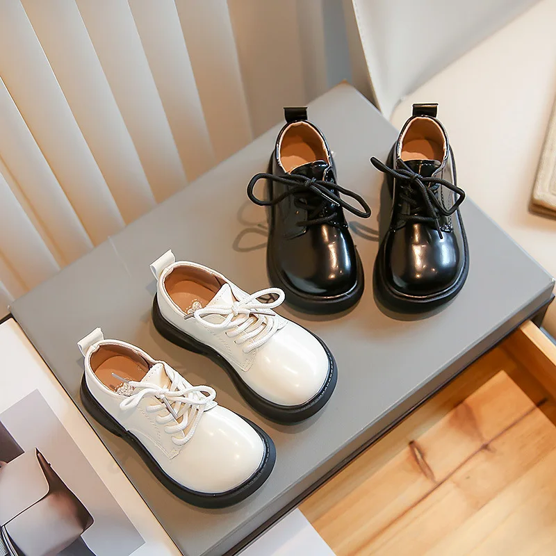 Kids Oxfords Unisex Toddler Boys Black Dress Shoes Girls Wedding Lace-up Shoes Autumn Children Leather School