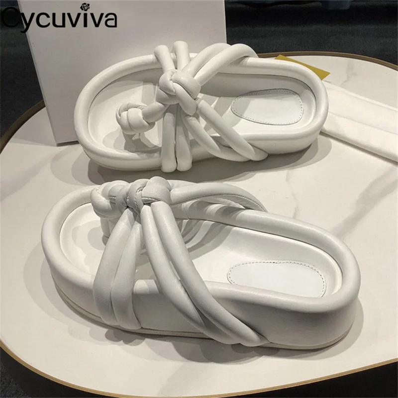 

Сандалии женские в этническом стиле, плоская подошва, плетеные кожаные шлепанцы, с круглым носком, с разрезом, летняя модель