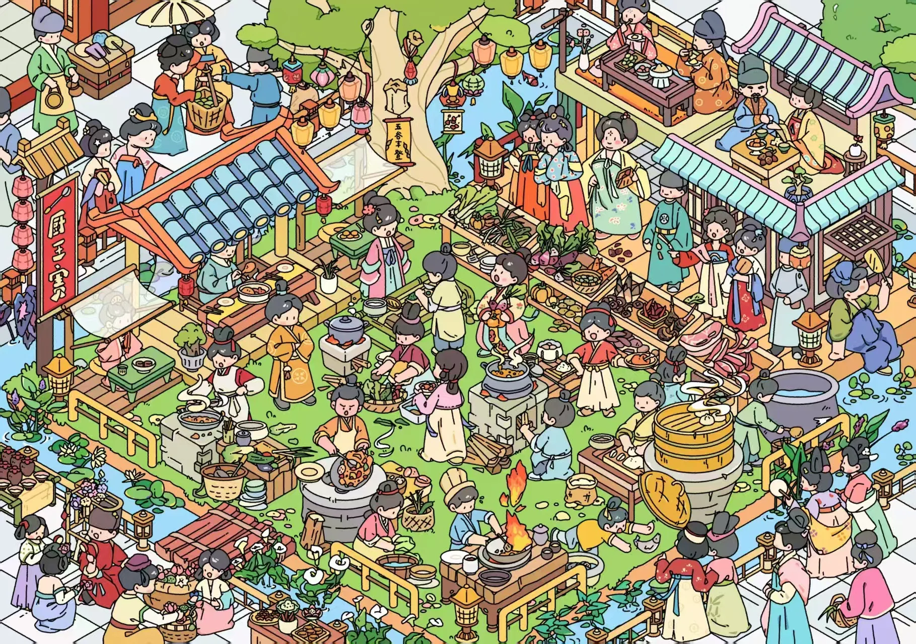 Plus Size Kawaii Cafeteria Amusement Park Scene Sticker DIY Scrapbooking Stacking Stickers Game Sticker Children's Festival Gift