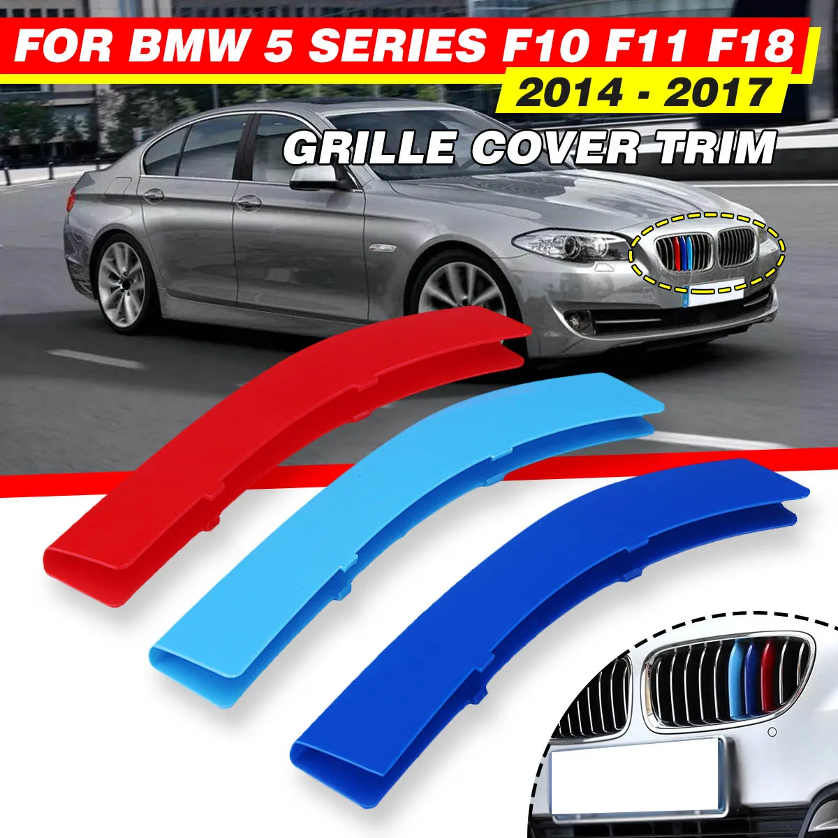 

3 шт. Трехцветная Пластиковая передняя M цветная накладка на гриль BMW 5 Series F10 F11 F18 14-17 для 5 серии E39 99-04