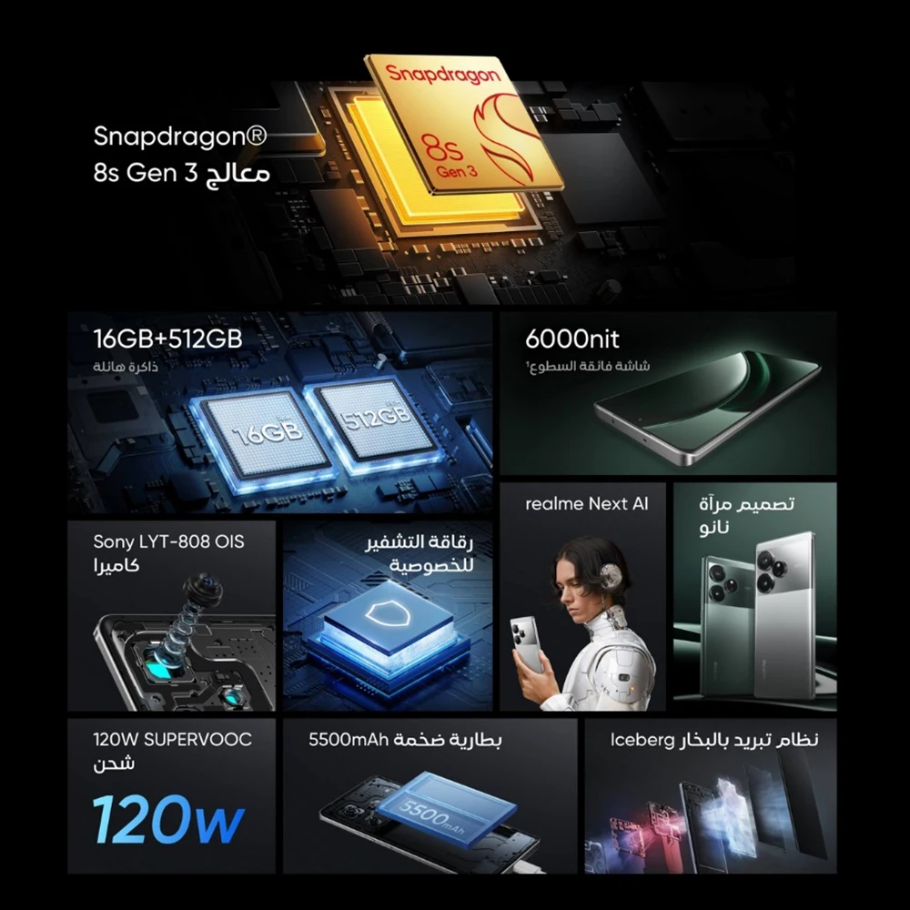 هاتف Realme GT6 5G الذكي 16 + 512 جيجابايت كاميرا...