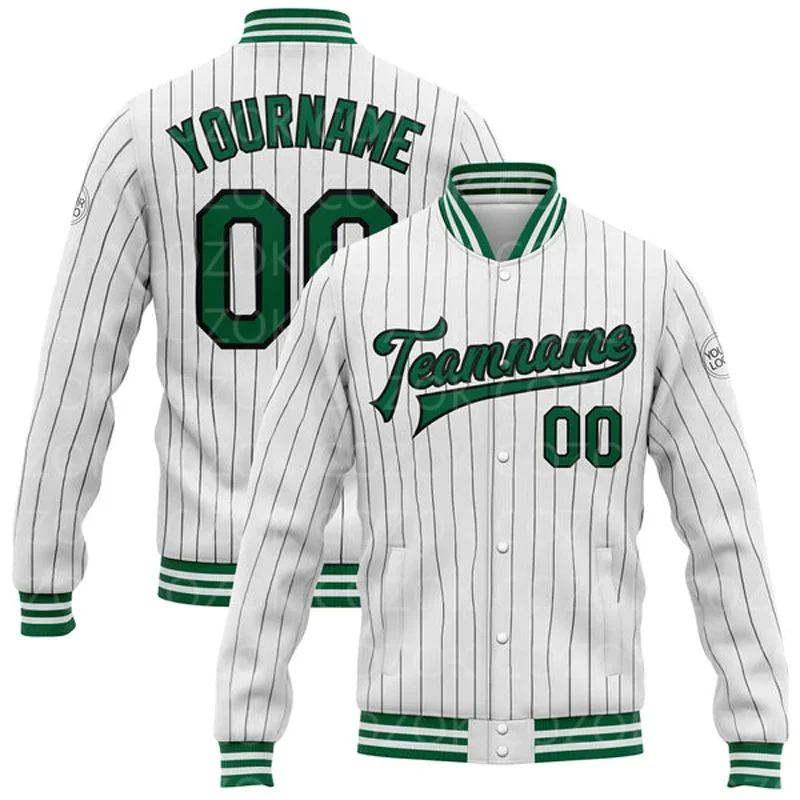 Custom White Pink Color 3D Printed Baseball Button Jacket Bomber Full-Snap Varsity Letterman Jacket