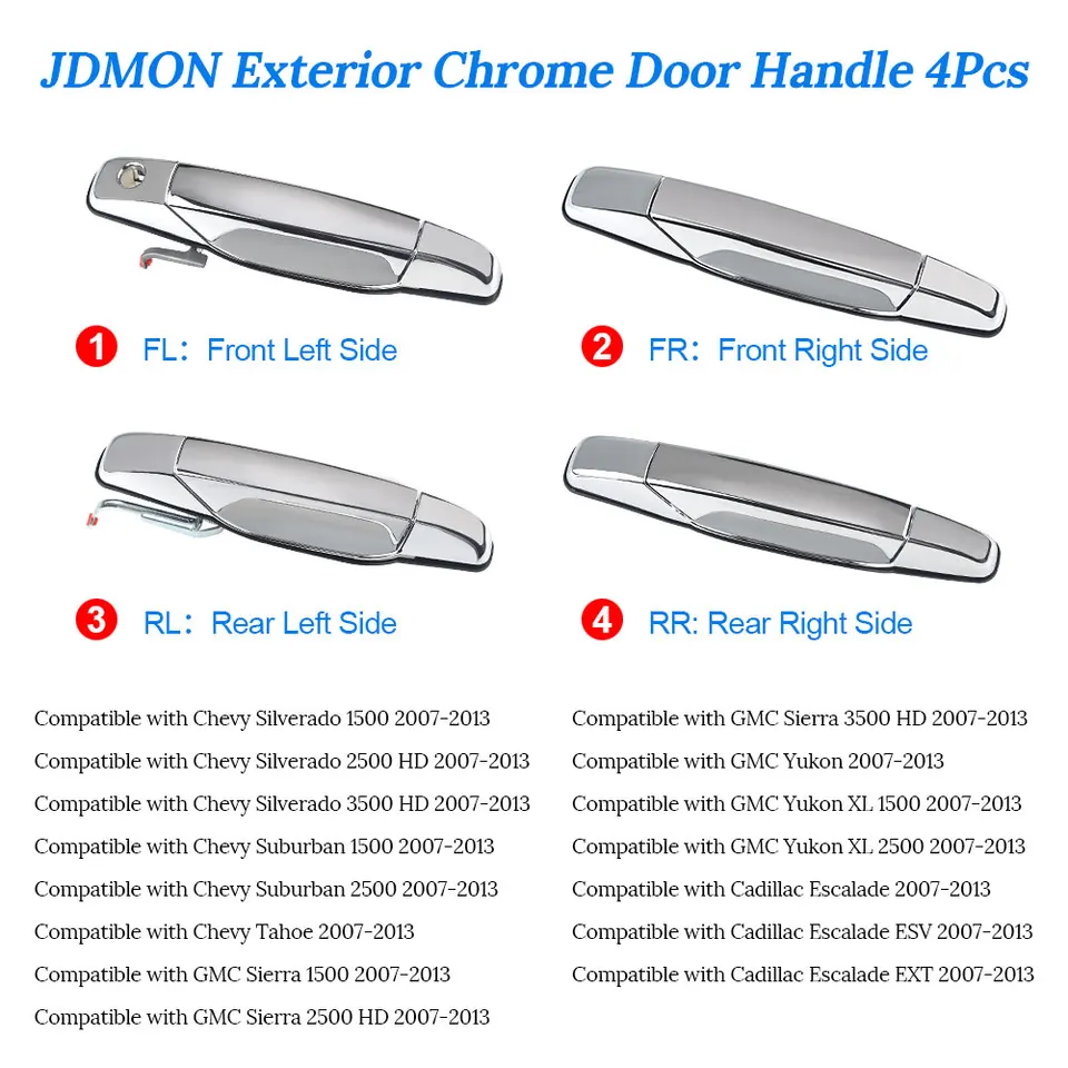New Chrome Rear Passenger Side Exterior Door Handle For 07-13 Silverado Sierra - Foto 12