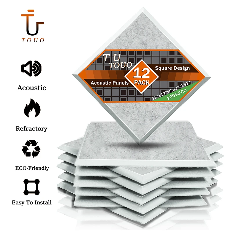 

TOUO 12 Pcs Square Acoustic Panels High Density Sound Absorbing Panels Studio Door Acoustic Treatment Sound Insulation Material