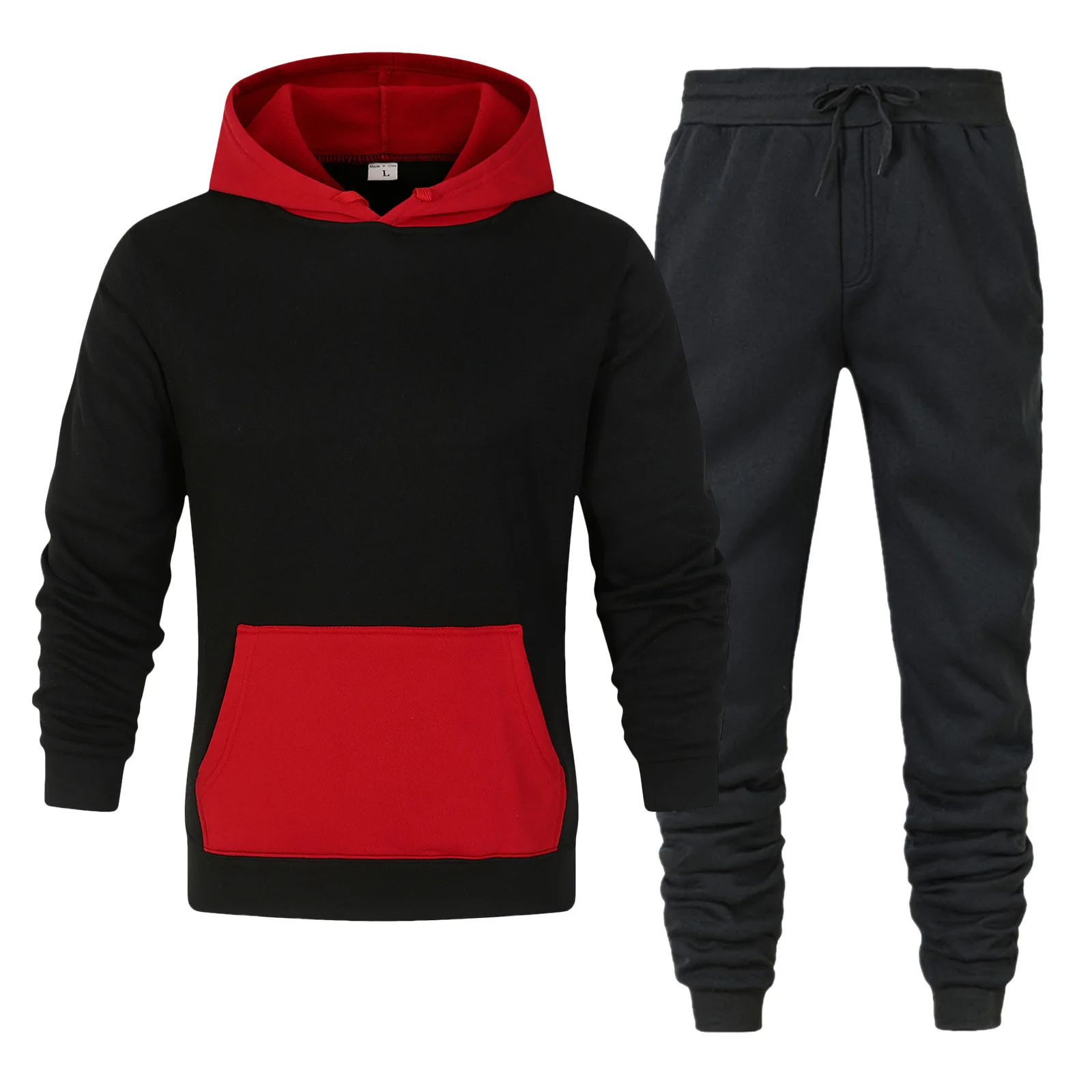 

Мужской спортивный костюм в стиле пэчворк, цвет экороды и свитшот, комплект из 2 предметов, весна-осень, повседневная спортивная одежда, мужской костюм для бега