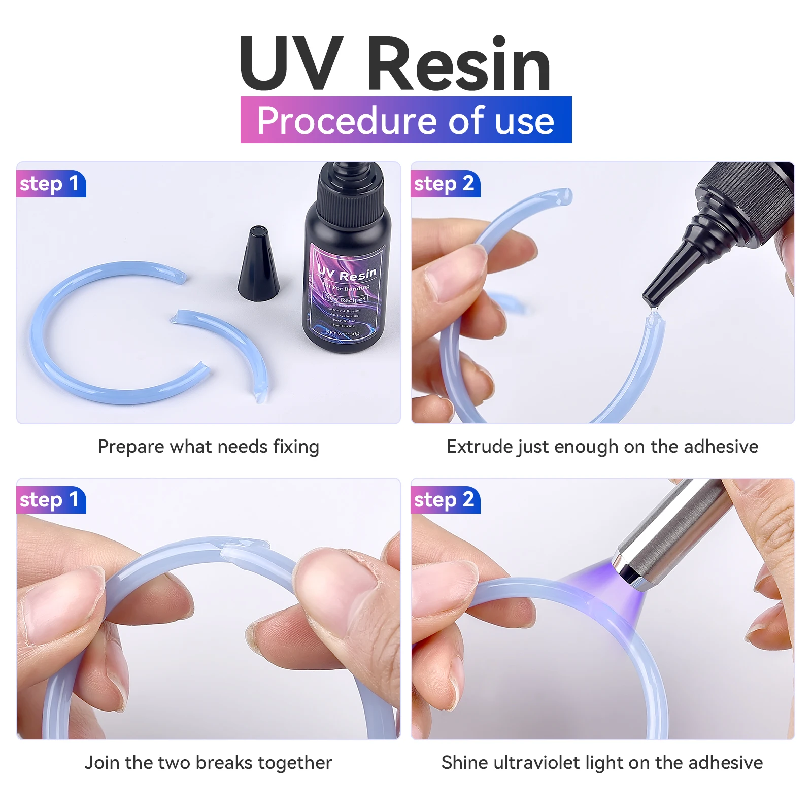 High-Transparency Fast-Drying UV Epoxy Resin Glue for DIY Jewelry and Crafting - 20g/30g/50g