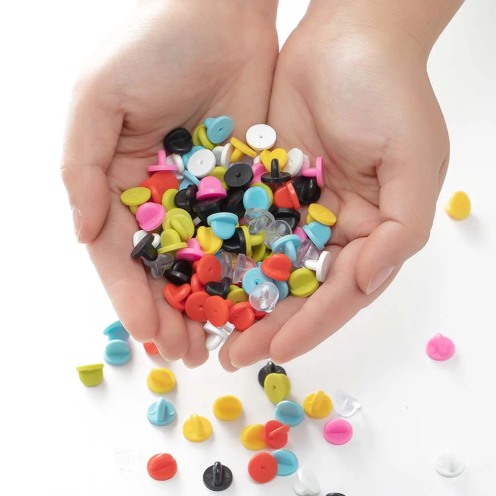 50 teile/los Schwarz Gummi Brosche Pin Zurück Squeeze Abzeichen Verschluss Kappe Keepers Für DIY Schmuck Machen Handwerk Ersatz Zubehör – Detail 5