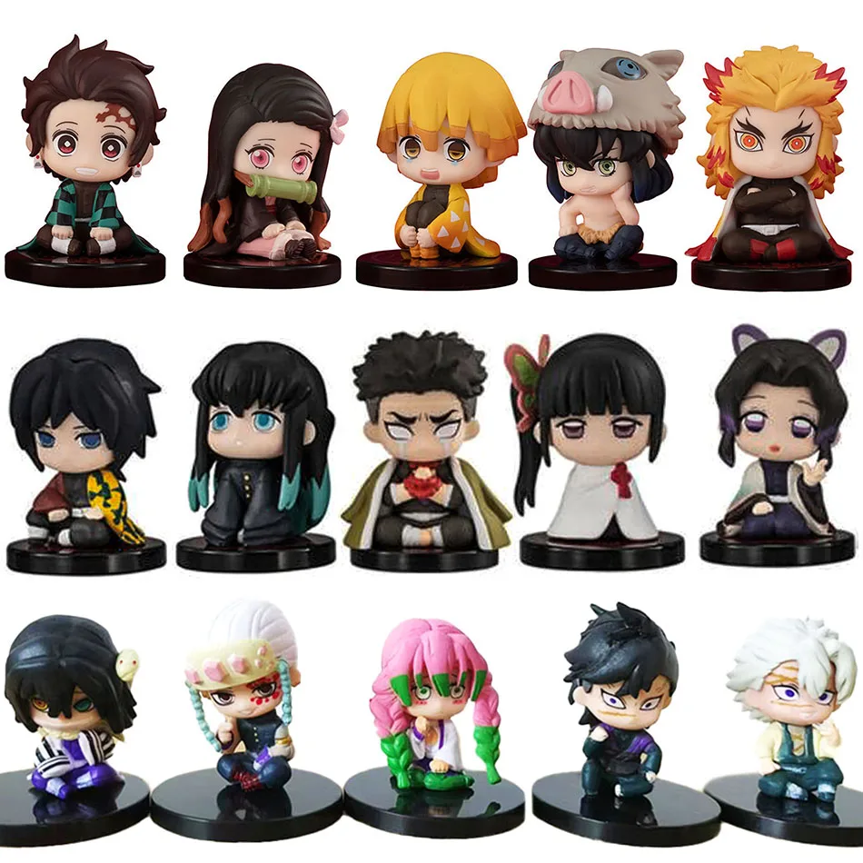 Q Posket Demon Slayer Figure Wholesale Mini Figurine 5cs 10Pcs 15Pcs Sets Kimetsu No Yaiba Small PVC Dolls Desktop Decoration