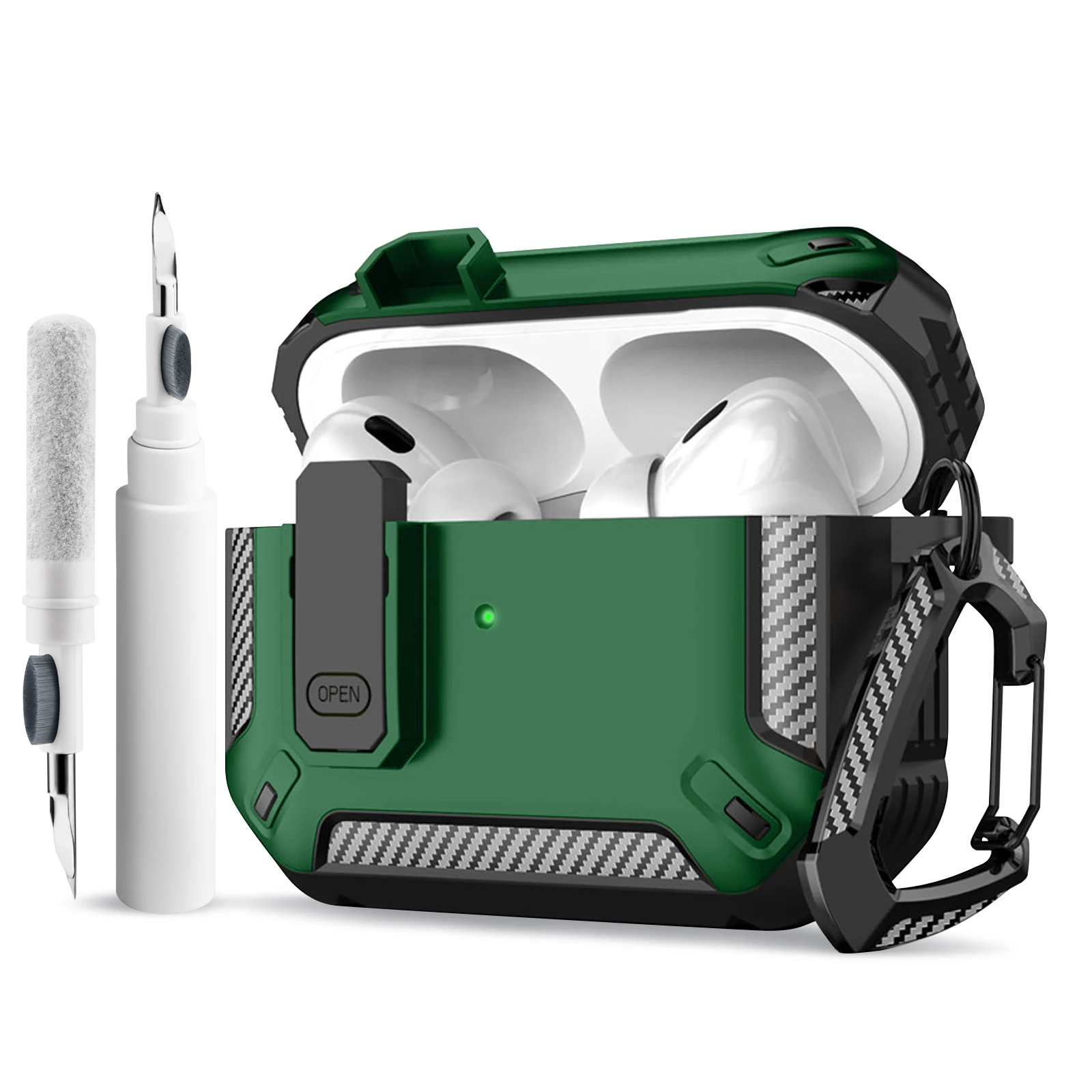 Portable Shockproof Carbon Fiber Airpod Case with Carabiner Clip and Security Lock