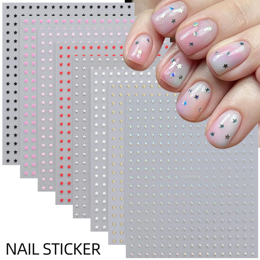 8 Stück 3D-Nagelsticker mit glänzendem Metallmotiv, silber-goldenen Sternen, rosa-schwarzem Glitzer, Mini-Sternen-Nagelaufklebern zur Maniküre-Dekoration_voghion.com
