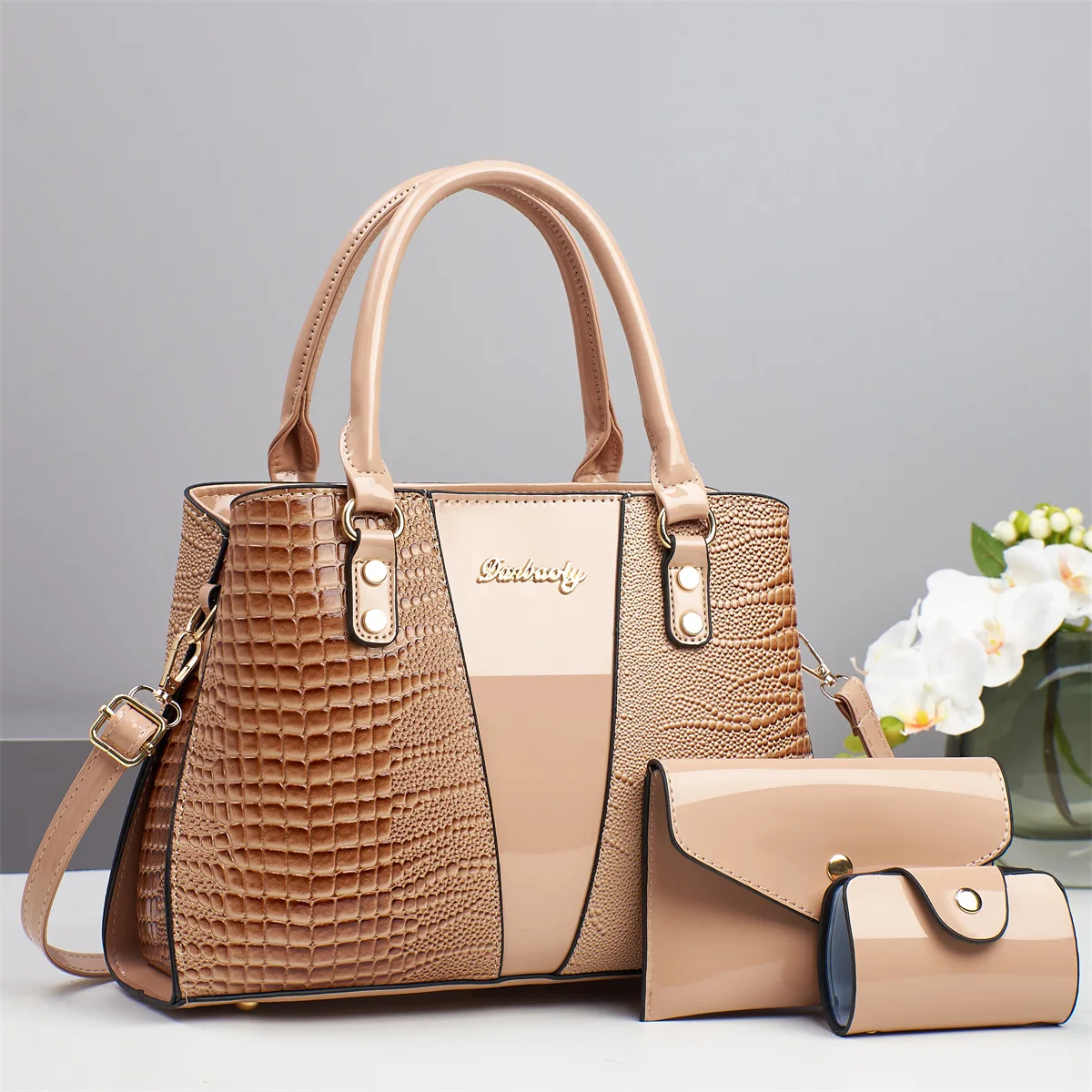 Large Capacity Crocodile Pattern Mother-Daughter Handbag Set