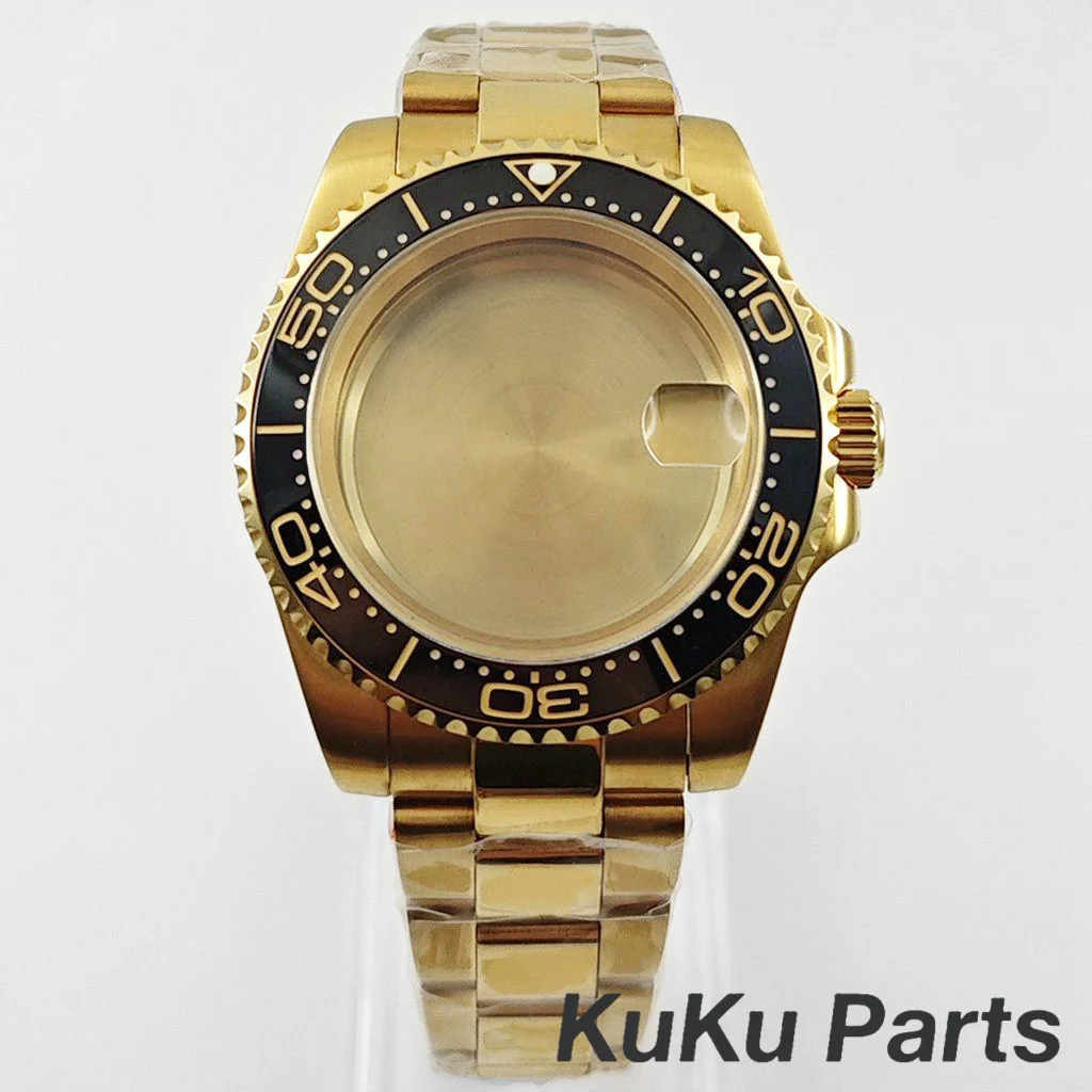 Gold 40MM Oyster Bracelet Sapphire Glass Waterproof Watch Case with 28.5mm Dial Compatibility