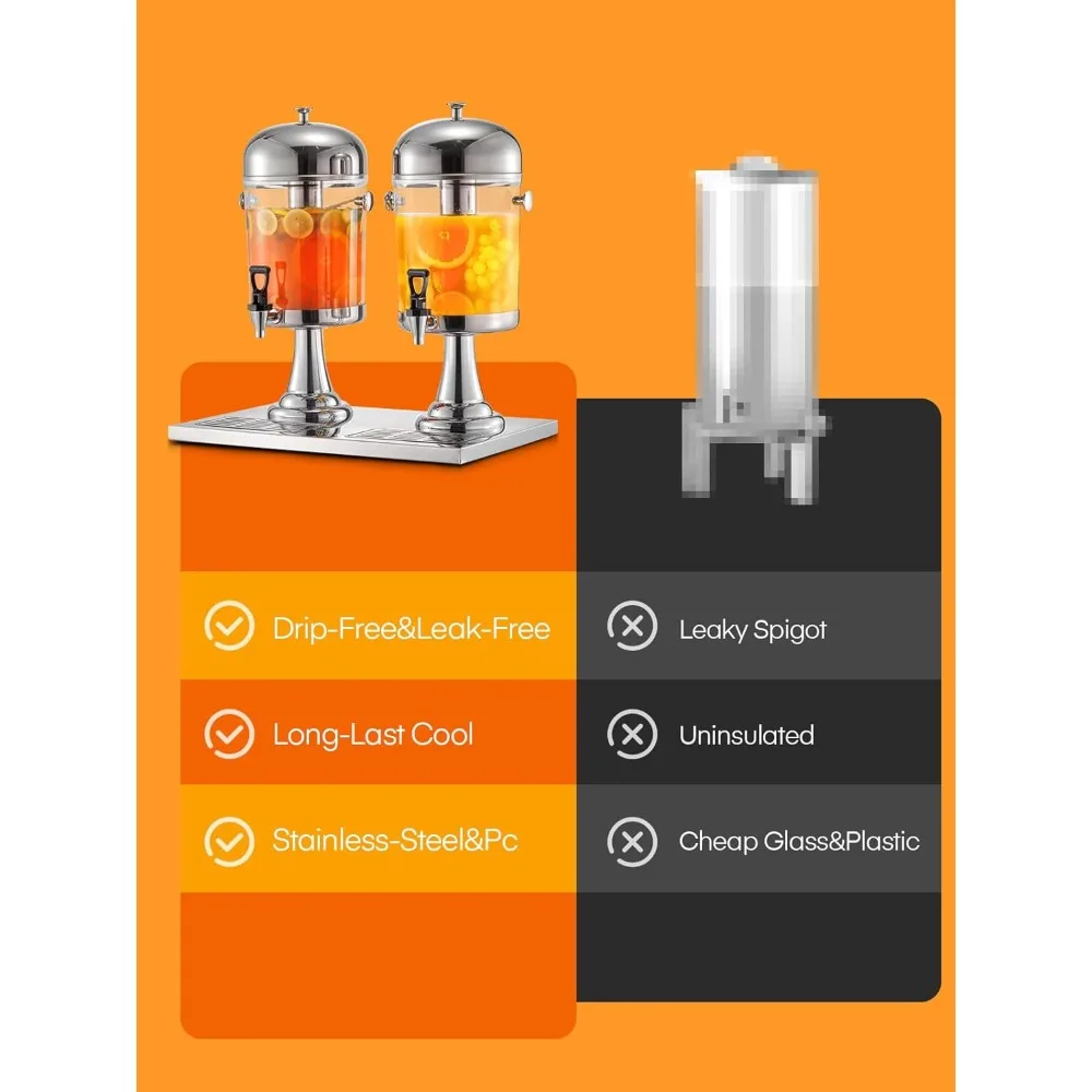 beverage dispenser, 4.5 gallon drink dispensers for parties, stainless steel drink dispenser with ice core, drip tray, beverage