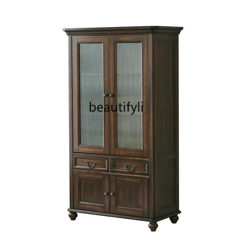 

American Country Solid Wood Living Room Storage Organizer Curio Cabinet Wine Cabinet Modern Minimalist
