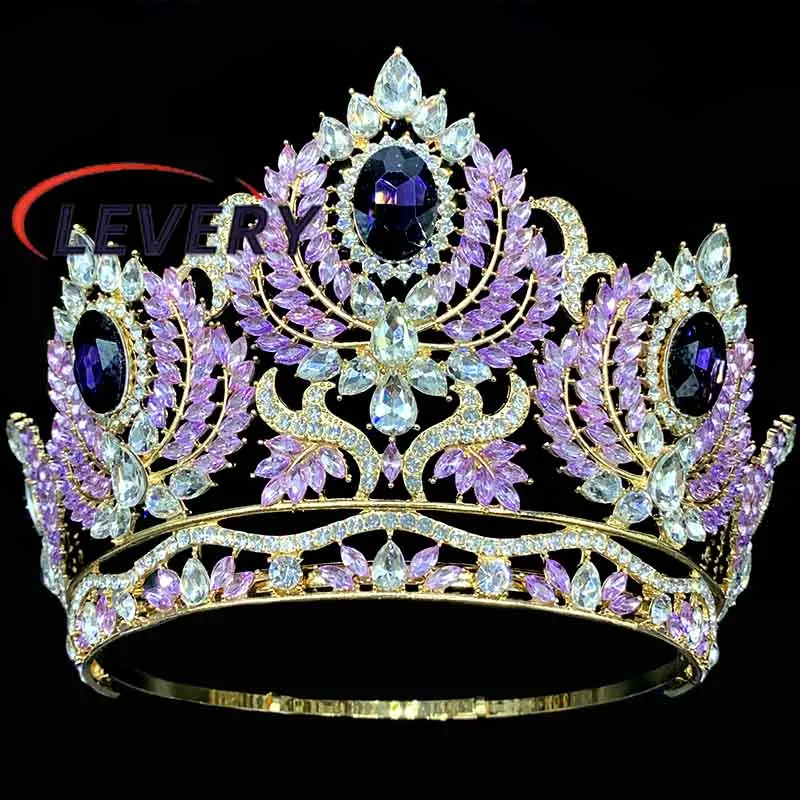 Levery 2024 New Bride Crown Big  Beauty Pageant Crown for Queens Baroque  Gold Plate Crown
