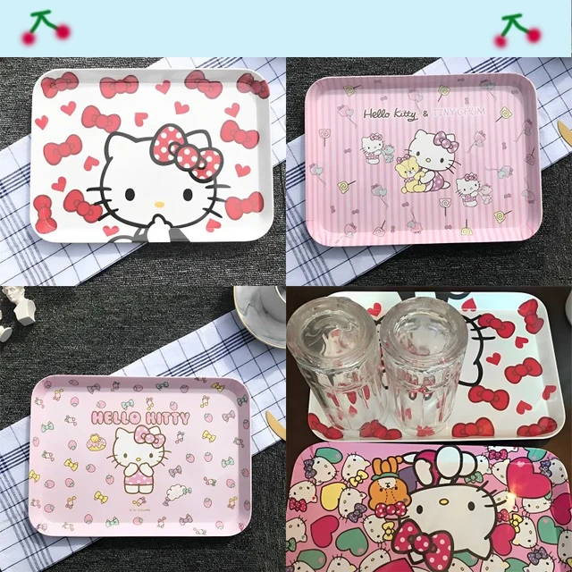 Sanrio Kawaii Hello Kitty Tray Cartoon Melamine Snack Tea Tray Fruit  Placement Plate Cute Food Snacks Placement Tableware - AliExpress