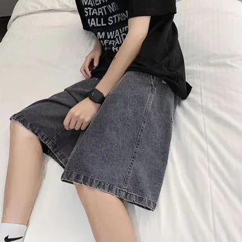 2025 new Fashion Streetwear Men's Denim Shorts Summer Loose Vintage Harajuku Splicing Hip-hop Cargo Moto Short Jeans Black Blue 1