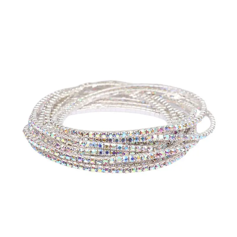2.0mm Silver Plated Slim Cluster Prong Setting CZ Tennis Link Chain Thin Bracelet Bangle Fashion Women Girls Jewelry 1Pcs metal bracelet crystal bracelet